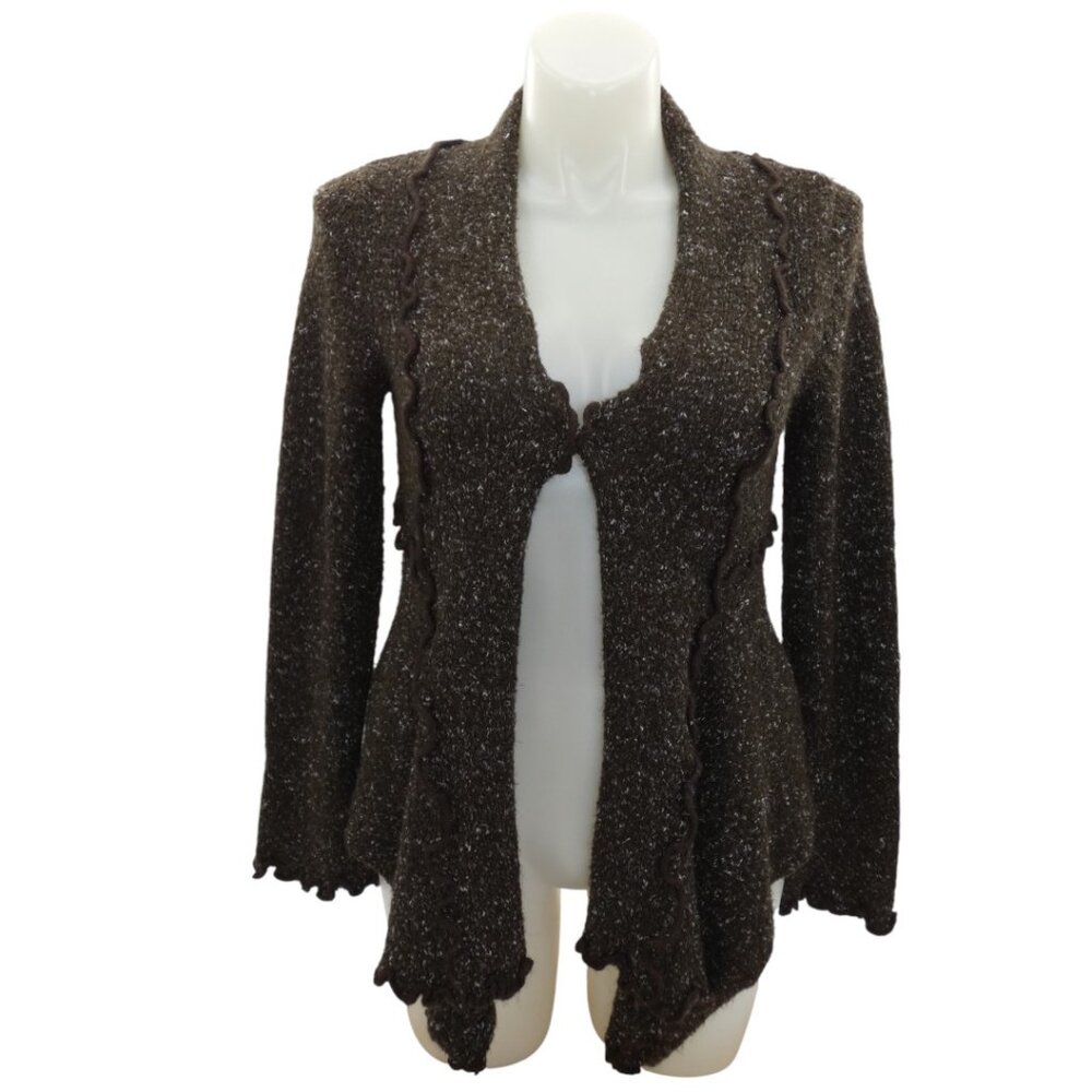 Y2K Cato Brown Textured Cardigan M Asymmetrical Artsy Boho
